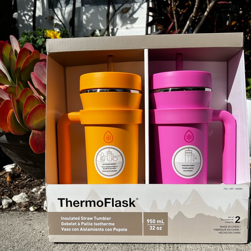 NIB: Thermoflask 2 Pack Insulated Tumblers with lid, straws, and handle!